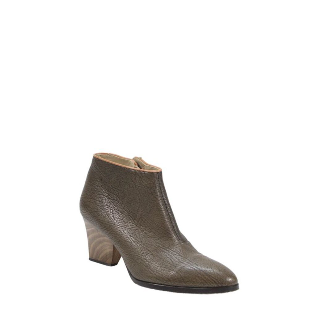 Zoe Lee Womens Side Zip Wooden Block Heel Leather Booties Brown Size 39